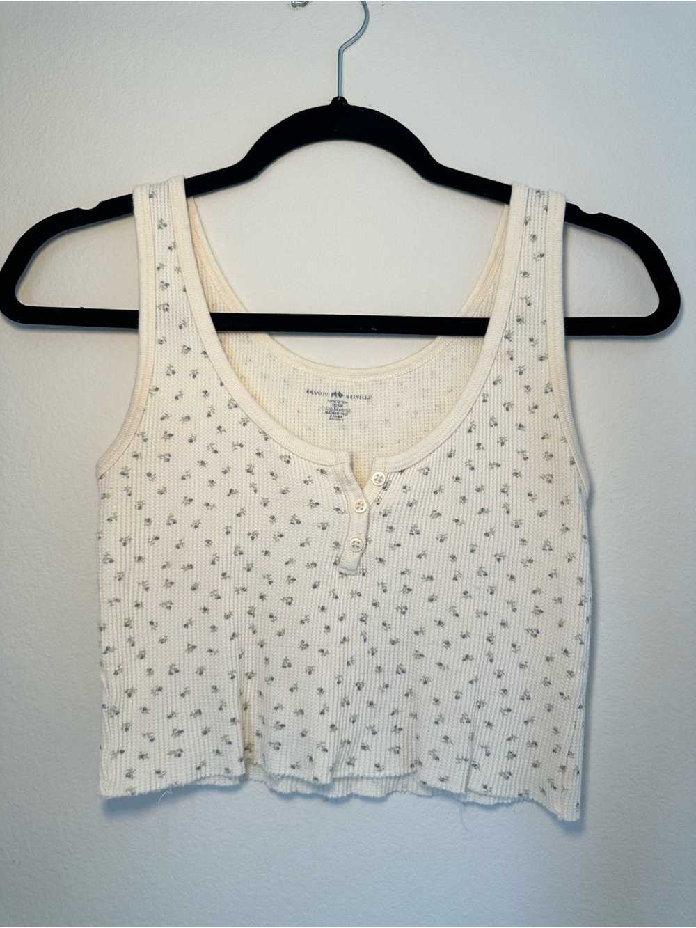 Brandy Melville Cropped Cream Floral Tank